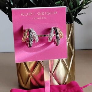 Kurt Geiger Tri-Row Crystal Hoop Earrings in Gold, Silver & Black